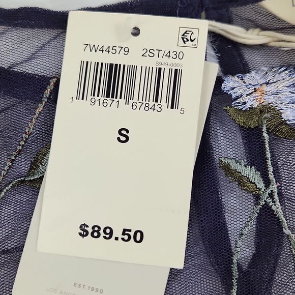 Lucky Brand -258 Grey Embroidered Sheer Floral 3/4 Sleeve Evening Blouse Size S - Picture 8 of 11